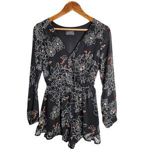 2/$35- Astr Women Black Floral Long Sleeve Fully Lined Elastic Waist Romper S